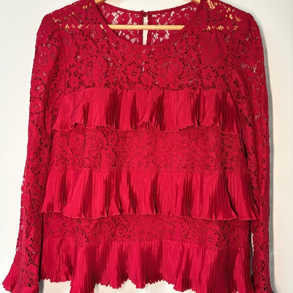 J. Crew Tops - J. Crew Red Lace Ruffle Top NWT #Christmas